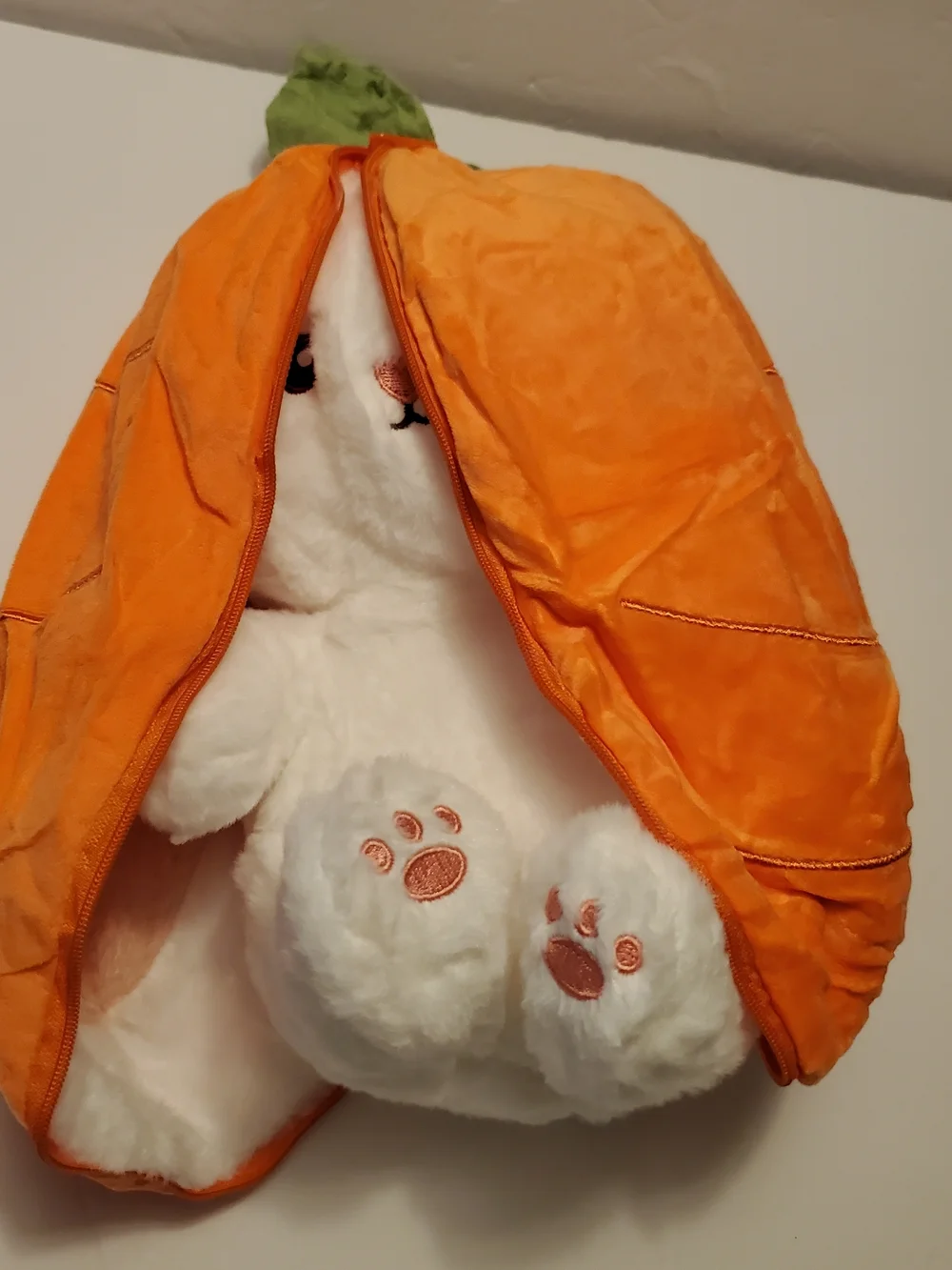 Reversible White Rabbit Stuffed Animal Plush in Orange Carrot Case, Medium